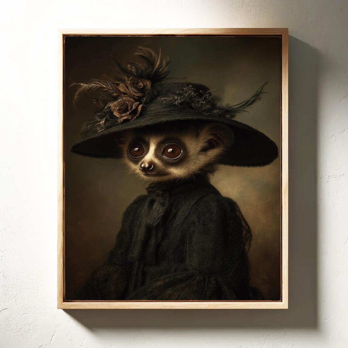 Victorian Lemur Portrait With Feathered Hat