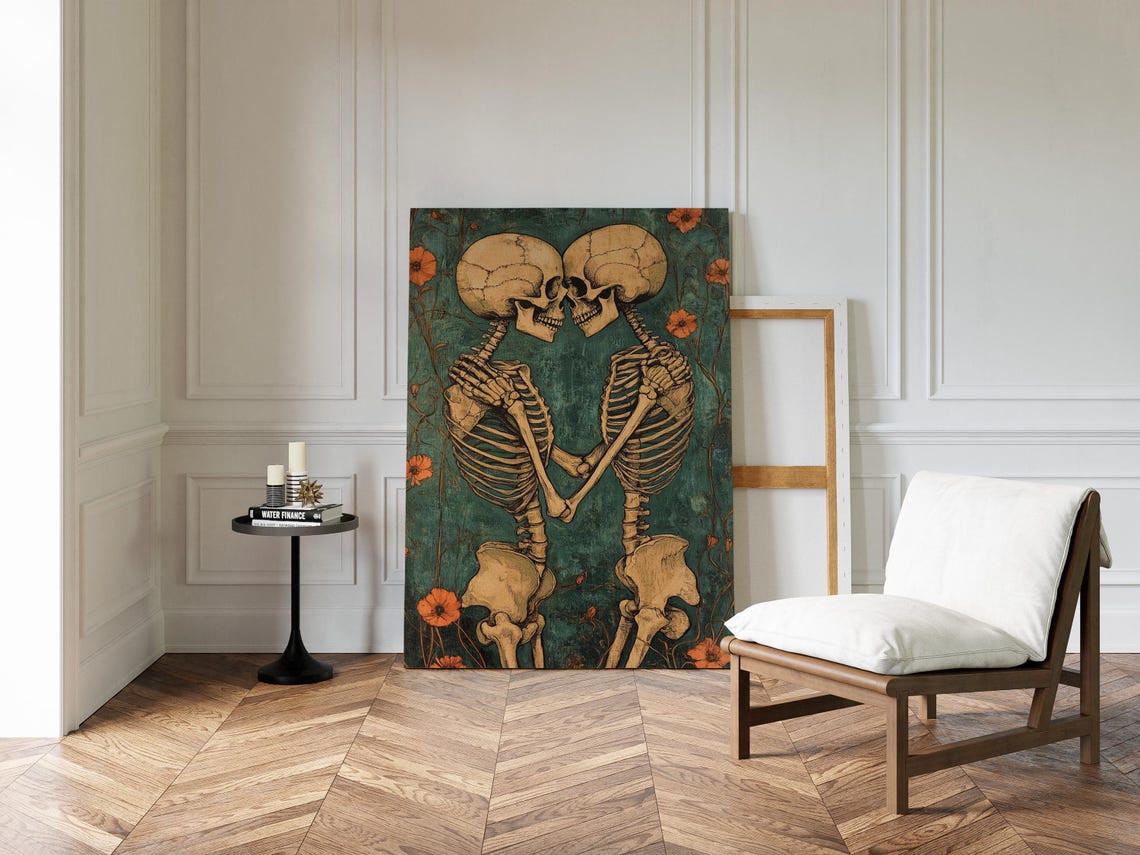 Kissing Skeletons Gothic Romance Halloween Skeleton Art Poster - Image 4