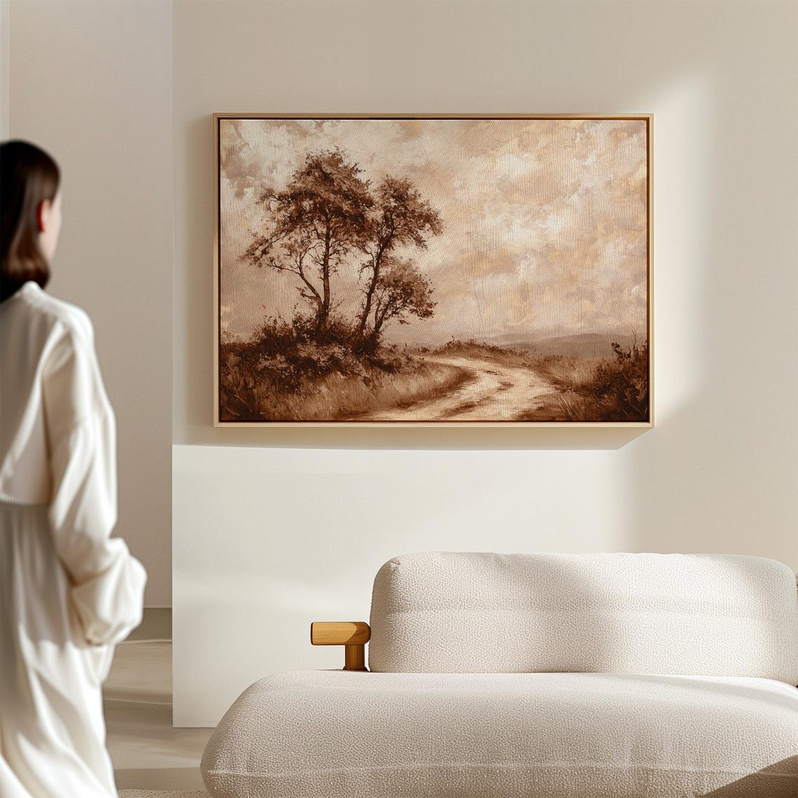 Sepia Winding Dirt Path Through Trees Under a Cloudy Sky Poster - Image 3