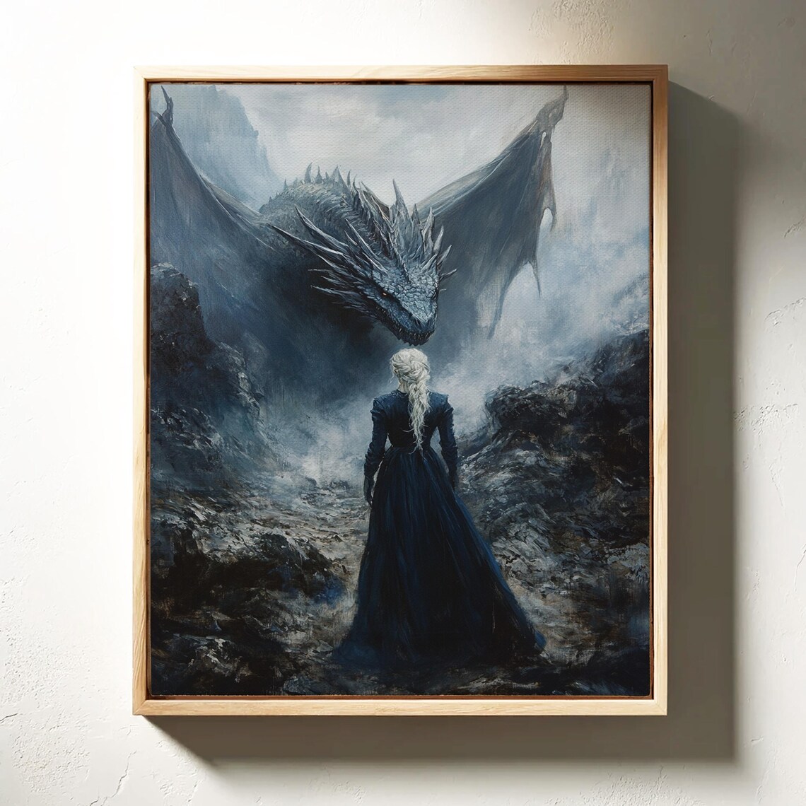 Woman Confronting Dragon, Fantasy Mountain Poster - Image 3