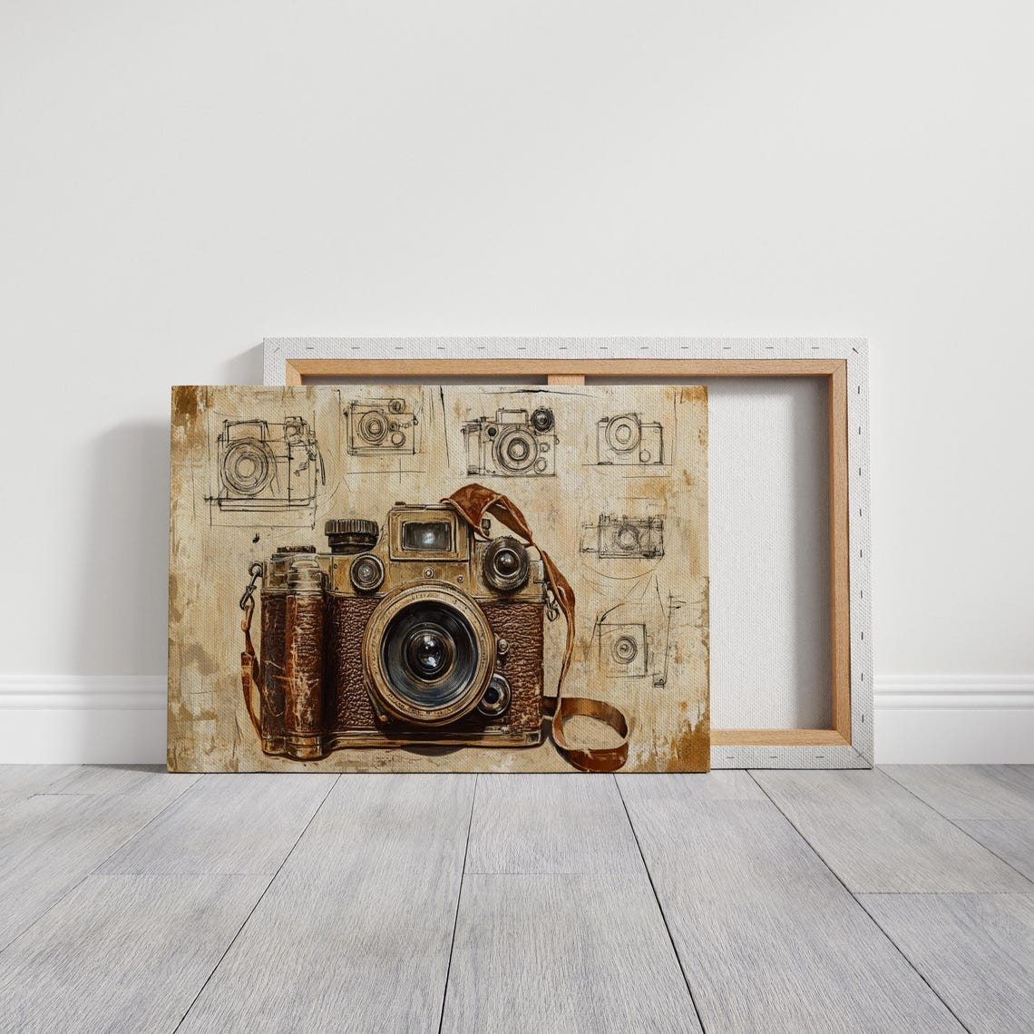 Antique Camera Art Vintage Leather Design Sketch Background Poster - Image 3