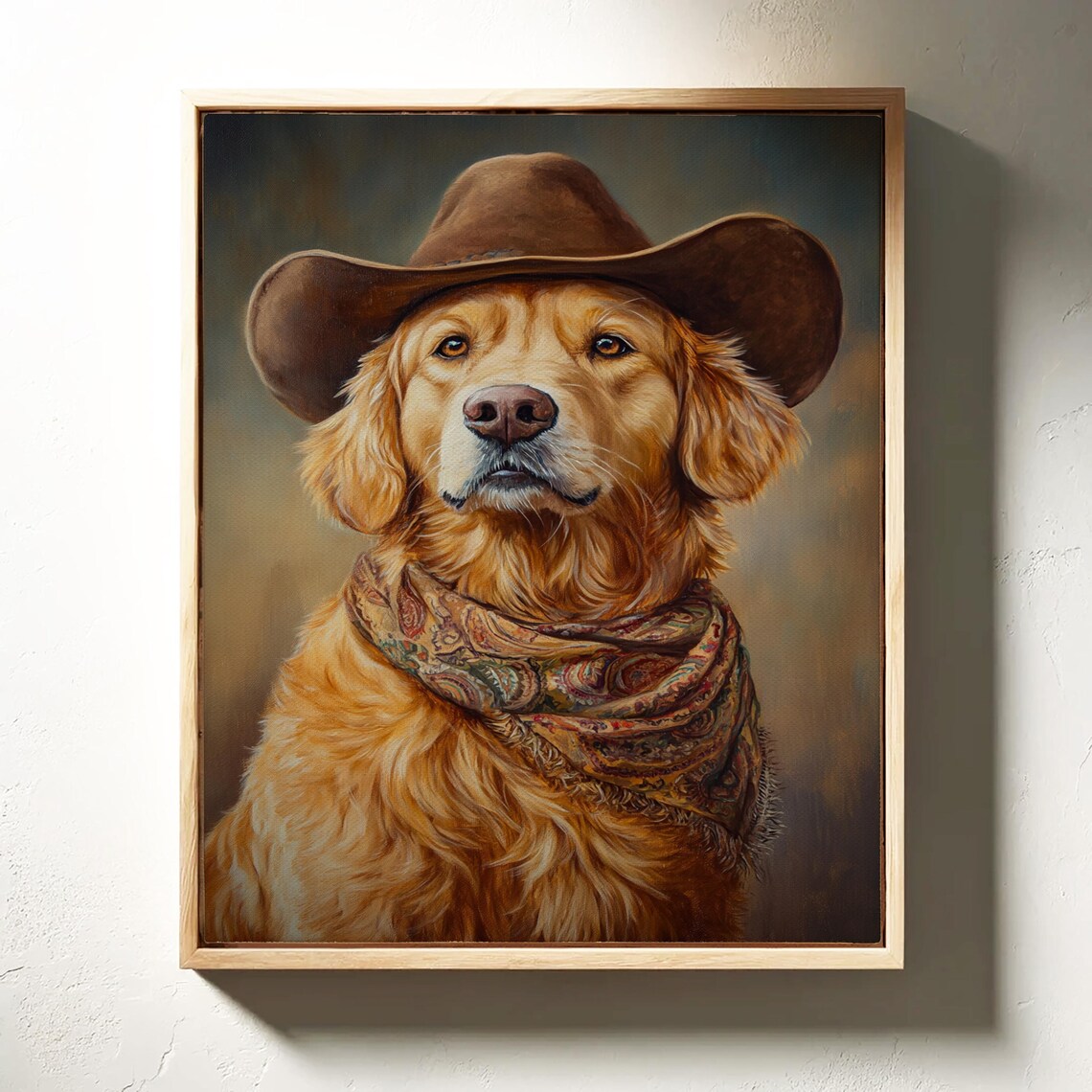 Golden Retriever Cowboy Blue Backdrop Western Dog Portrait Poster - Image 4