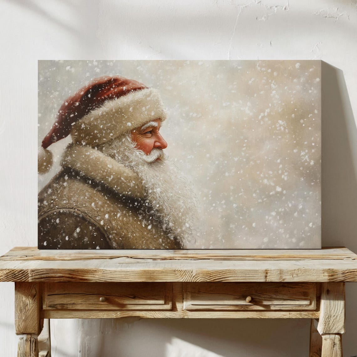Vintage Santa Claus in Snowfall Nostalgic Christmas Portrait Poster