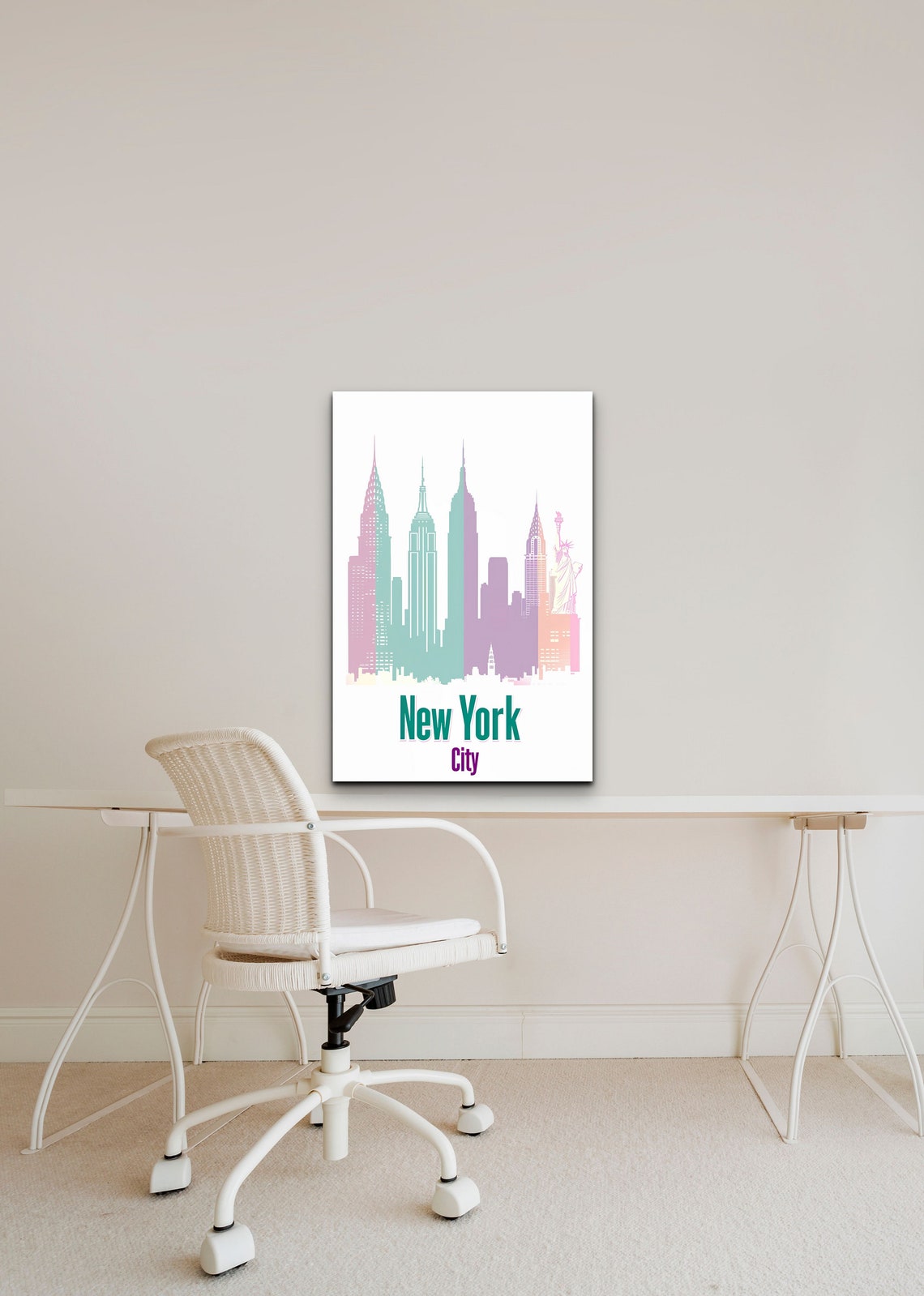 New York City Pastel Skyline Silhouette Modern Travel Poster - Image 3