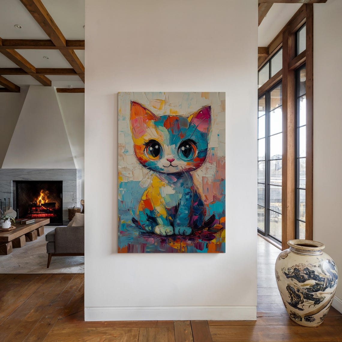 Colorful Abstract Kitten with Big Eyes Pop Art Cat Portrait Poster - Image 4