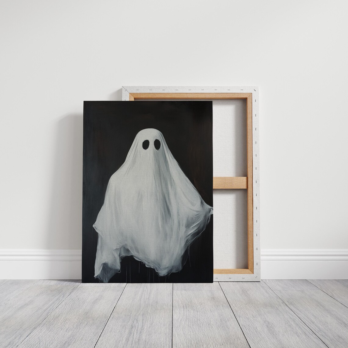 Minimalist White Sheet Ghost on Black Background Spooky Halloween Poster - Image 6