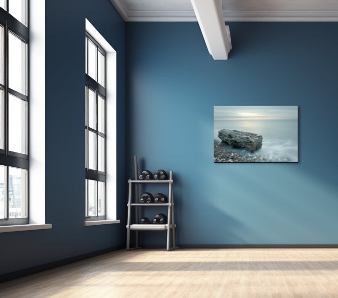 Weathered Driftwood Log On Rocky Shore Misty Ocean Sunrise Wall Art - Image 7