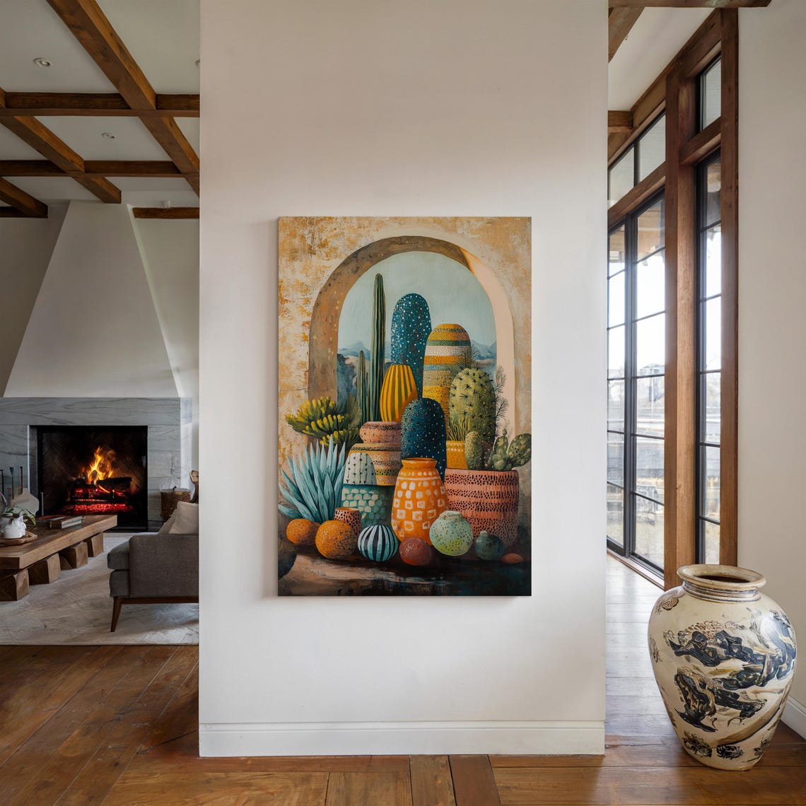 Colorful Patterned Cacti And Pottery Boho Southwest Desert Poster - Image 2