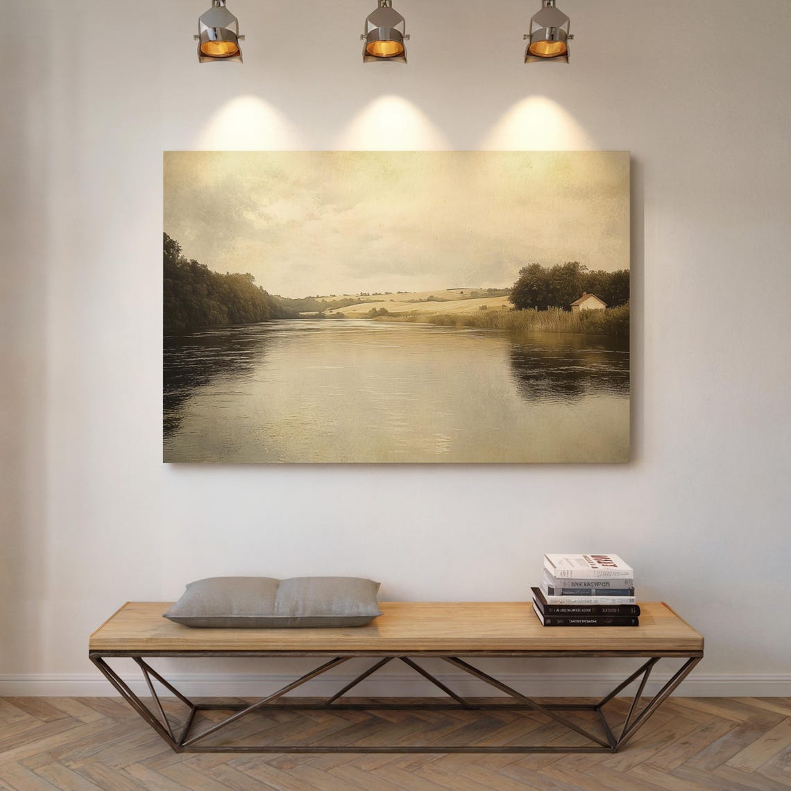 Tranquil River Bend Vintage Cabin Lakeside Countryside View Poster - Image 4
