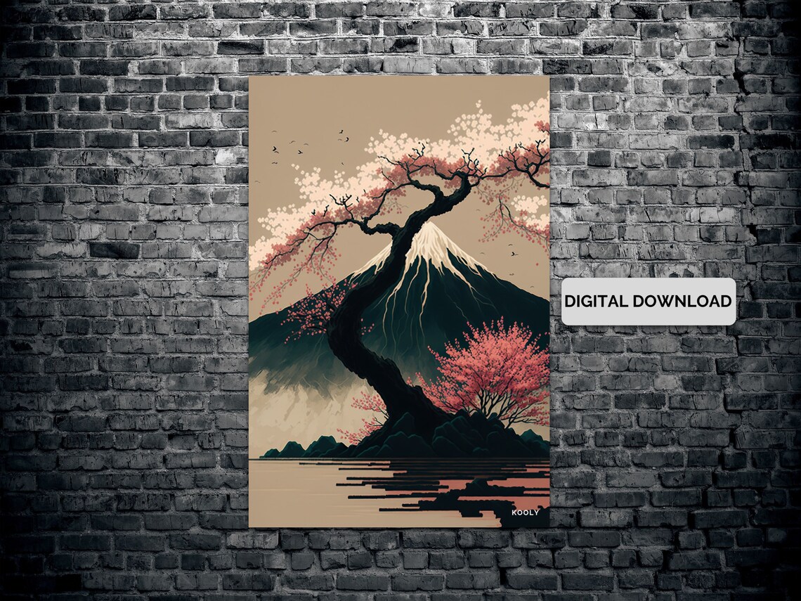 Cherry Blossom Japanese Style Mountain Landscape