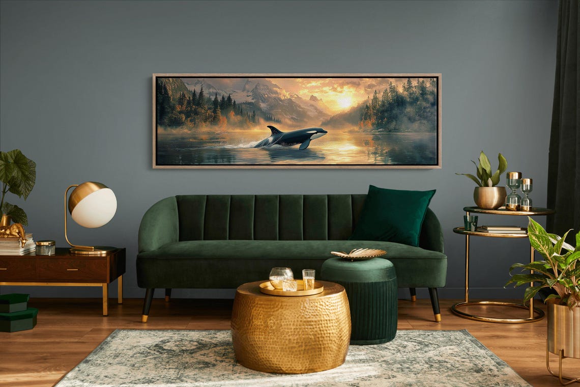 Orca Whale Mountain Lake Sunrise Wildlife Nature Wall Art Poster - Image 2