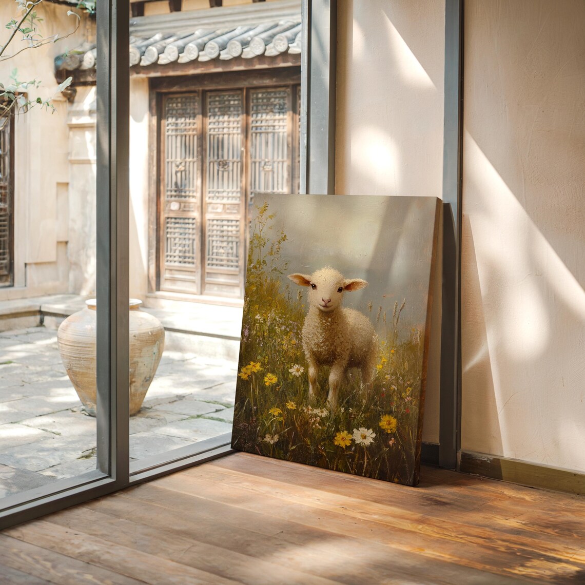 Serene Lamb In Wildflower Meadow Golden Light Farmhouse Poster - Image 5