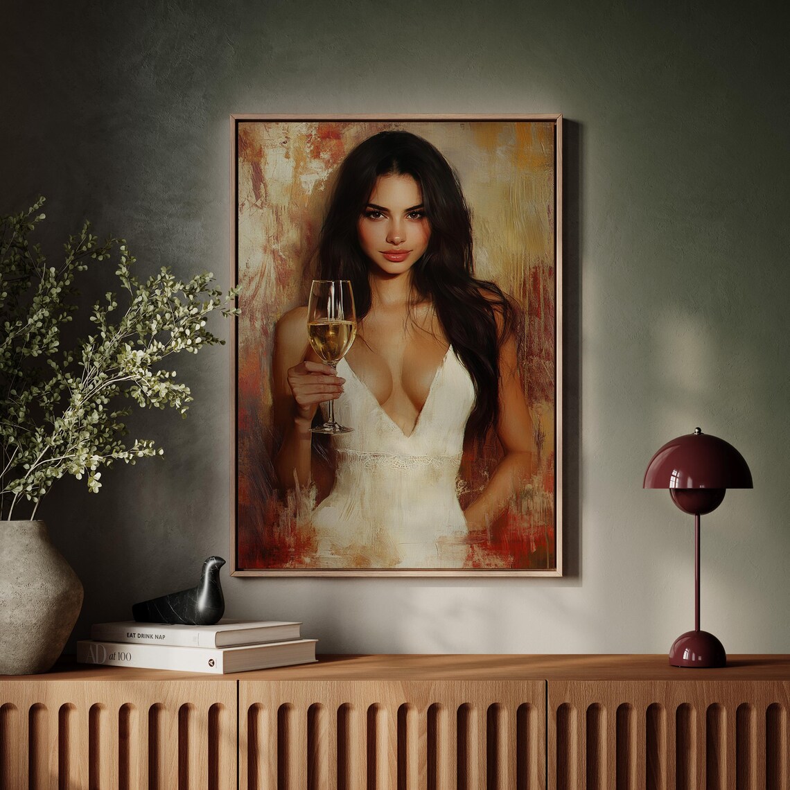 Elegant Woman Holding Wine Glass Warm Tonal Sophisticated Poster