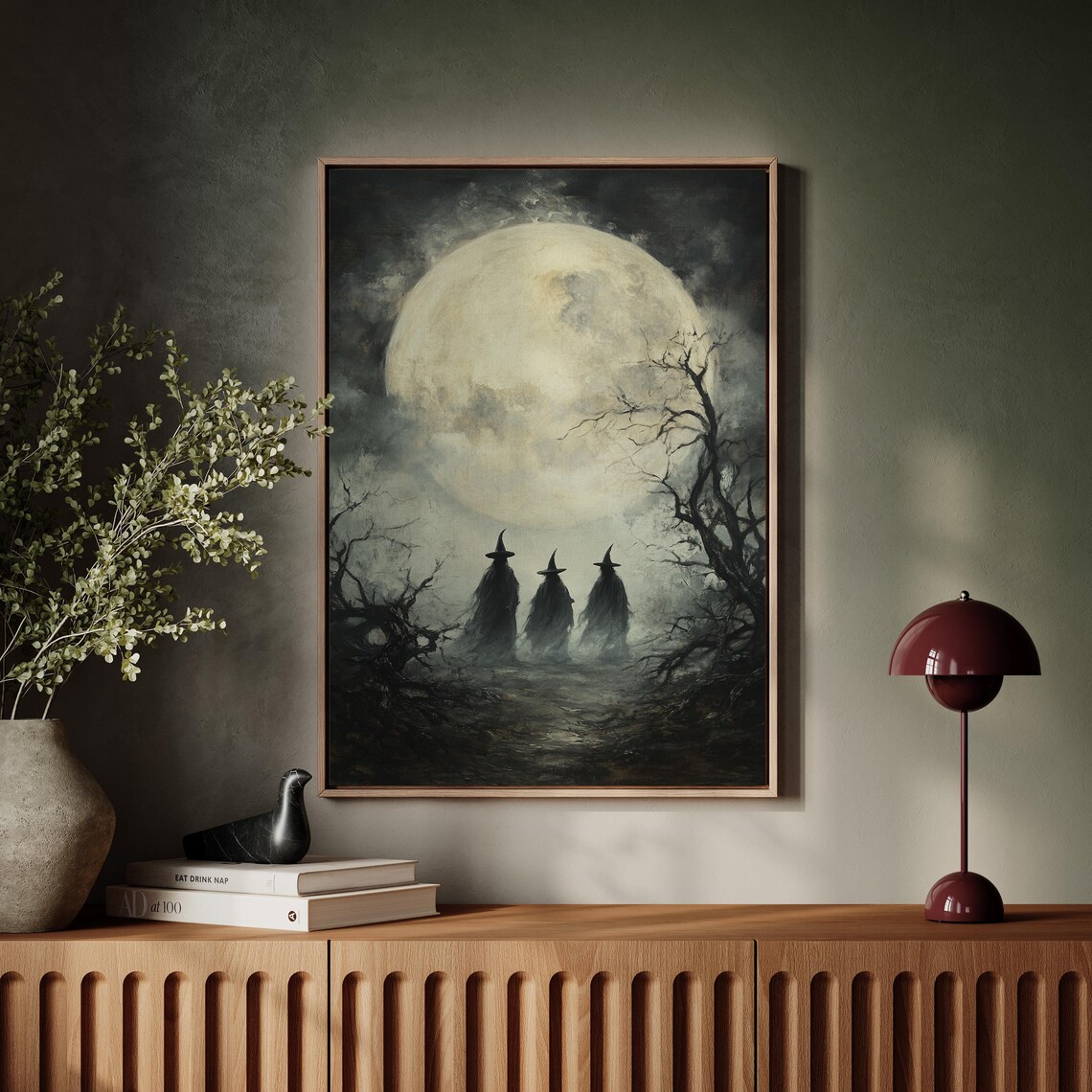 Three Witches Under Full Moon, Gothic Halloween Decor - Image 4