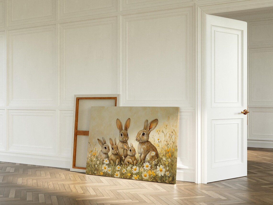 Adorable Rabbit Family Wildflower Meadow Art Print - Image 6
