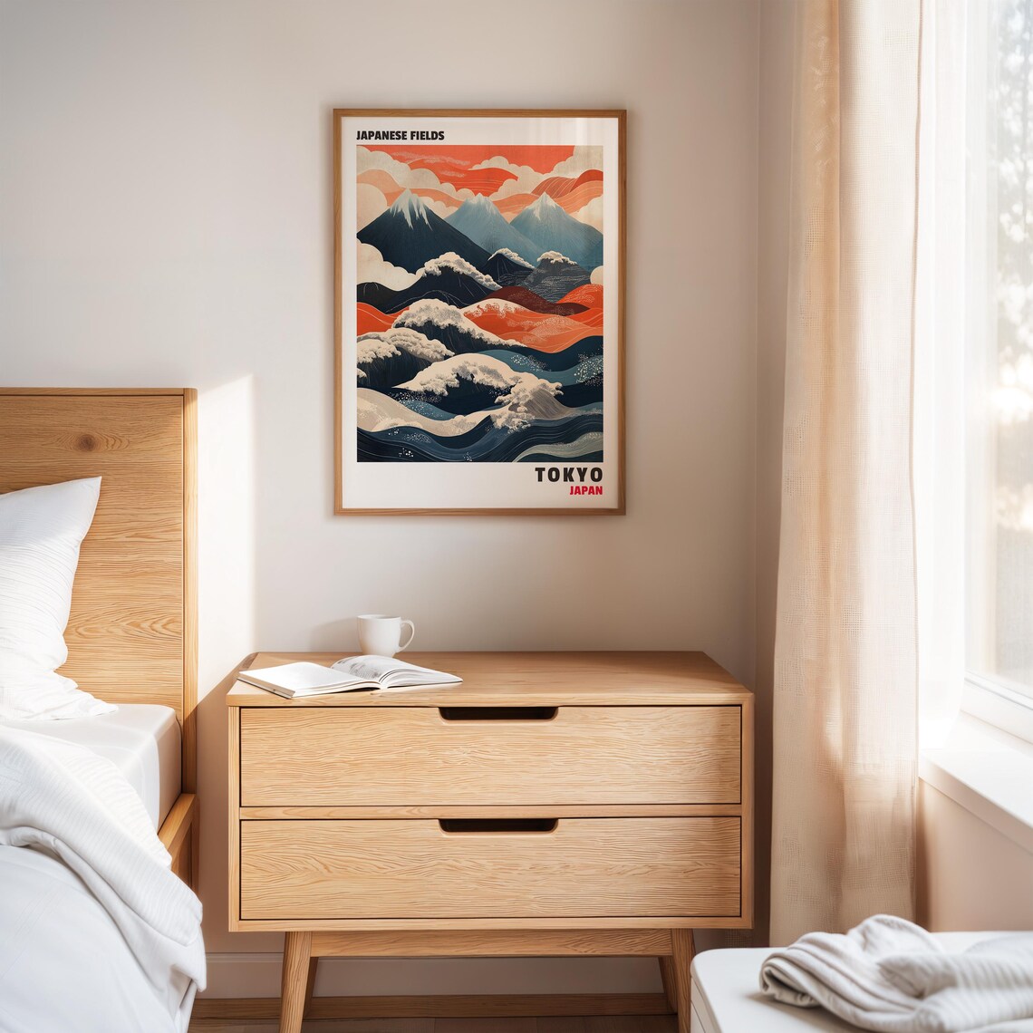 Ukiyo-e Japanese Mountains with Red and Blue Waves Tokyo Poster - Image 4