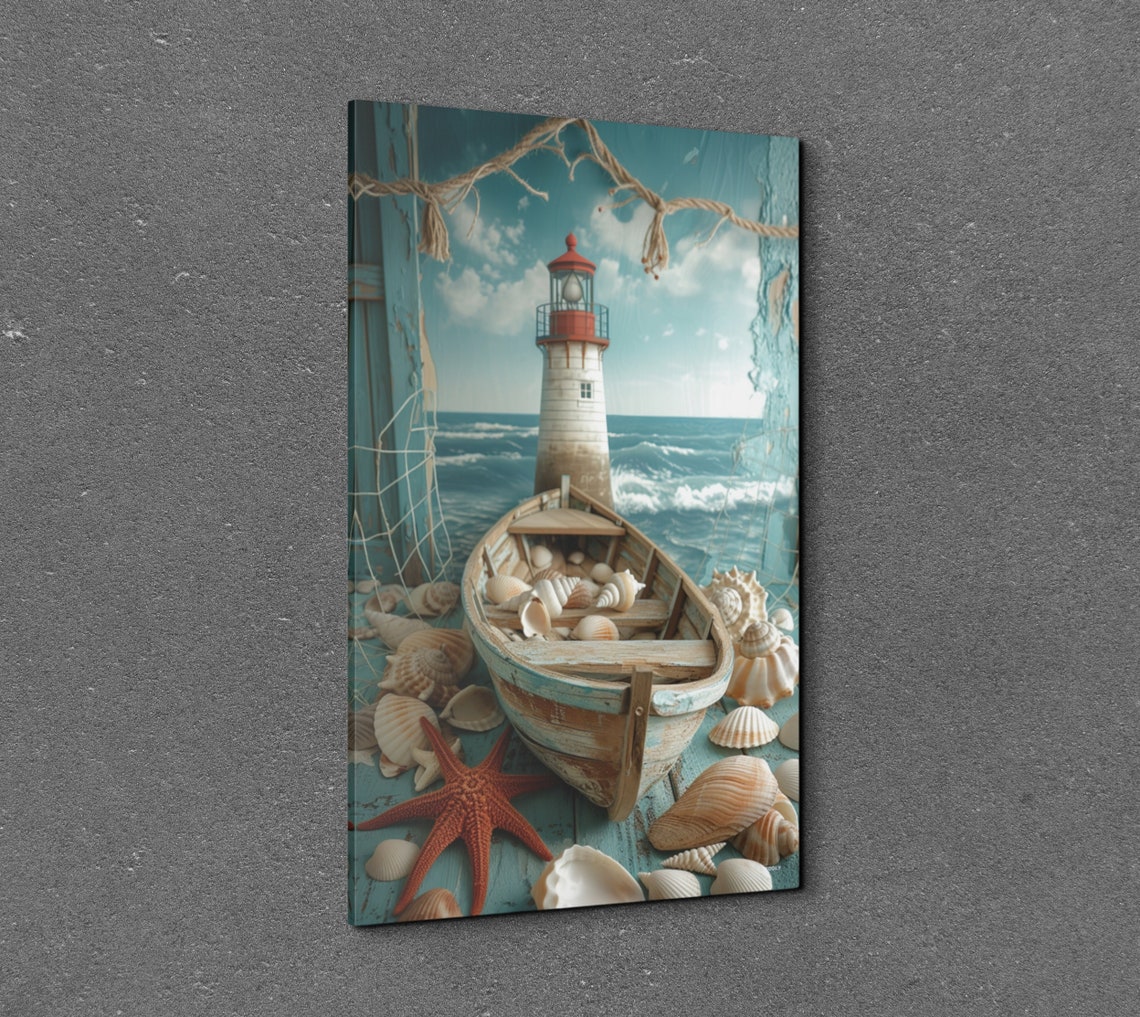 Lighthouse Rowboat Seashells Starfish Coastal Nautical Poster - Image 6