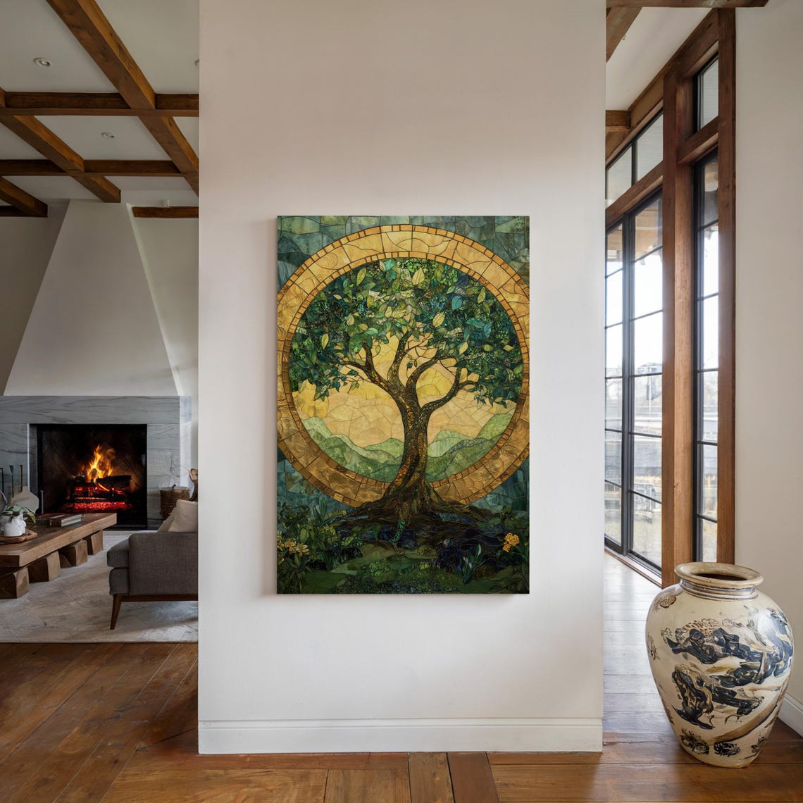 Stained Glass Tree Of Life With Golden Halo Mosaic Nature Poster - Image 4