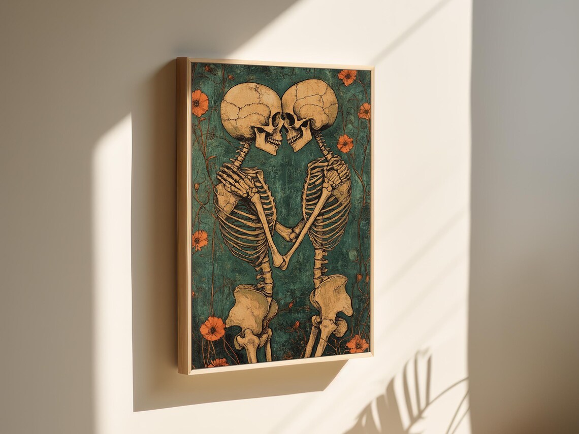 Kissing Skeletons Gothic Romance Halloween Skeleton Art Poster - Image 5