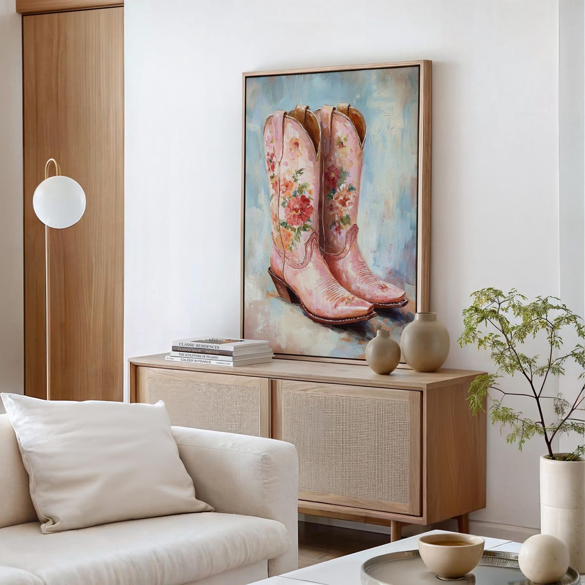 Pink Floral Cowboy Boots Painting Western Cowgirl Style Wall Poster - Image 2