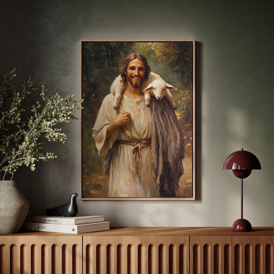 Joyful Jesus The Good Shepherd Smiling With Lamb Christian Poster - Image 4