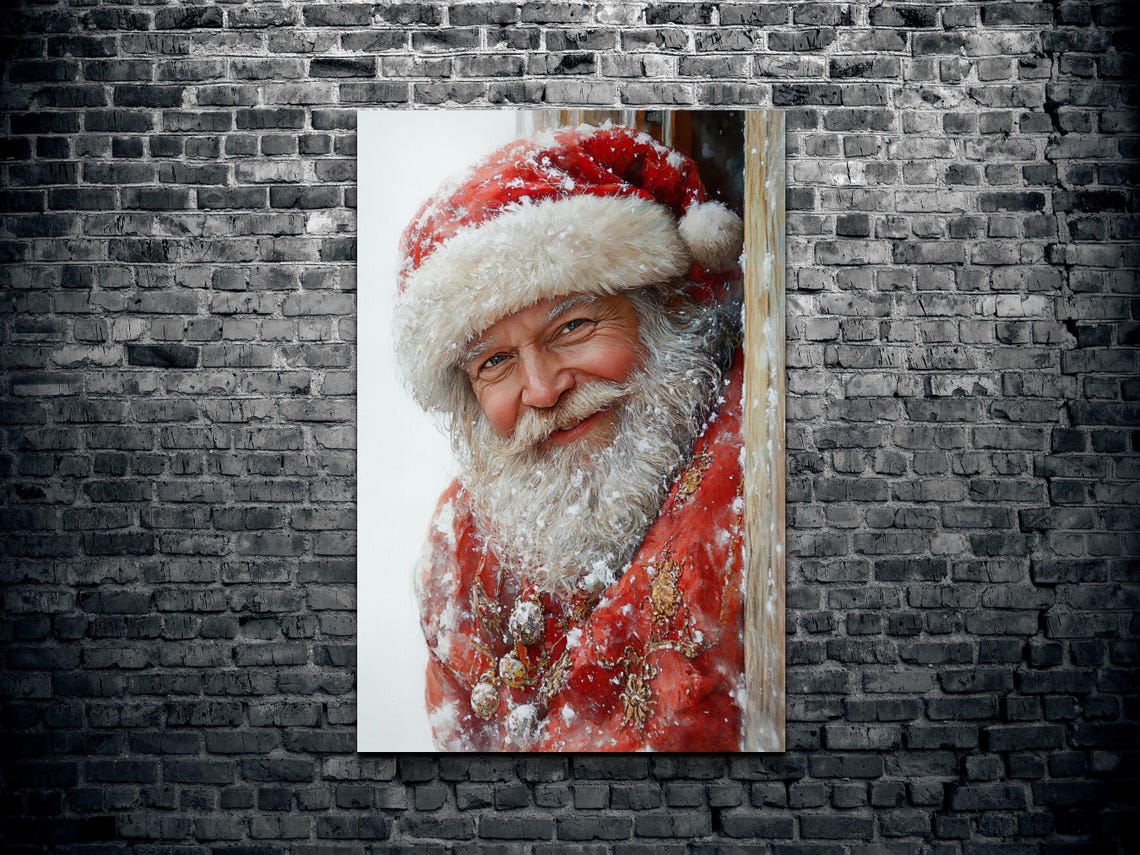Vintage Santa Wall Art Antique Christmas Wall Art Snowing Santa Art Winter Art Christmas Art Santa Claus Art Antique Art - Image 2