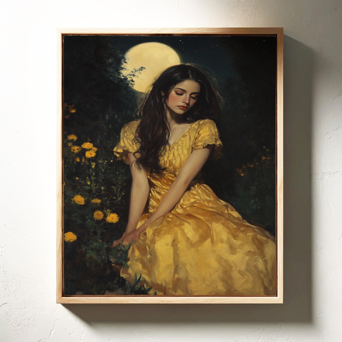Elegant Woman Golden Gown Full Moon Night Garden Romantic Poster - Image 7