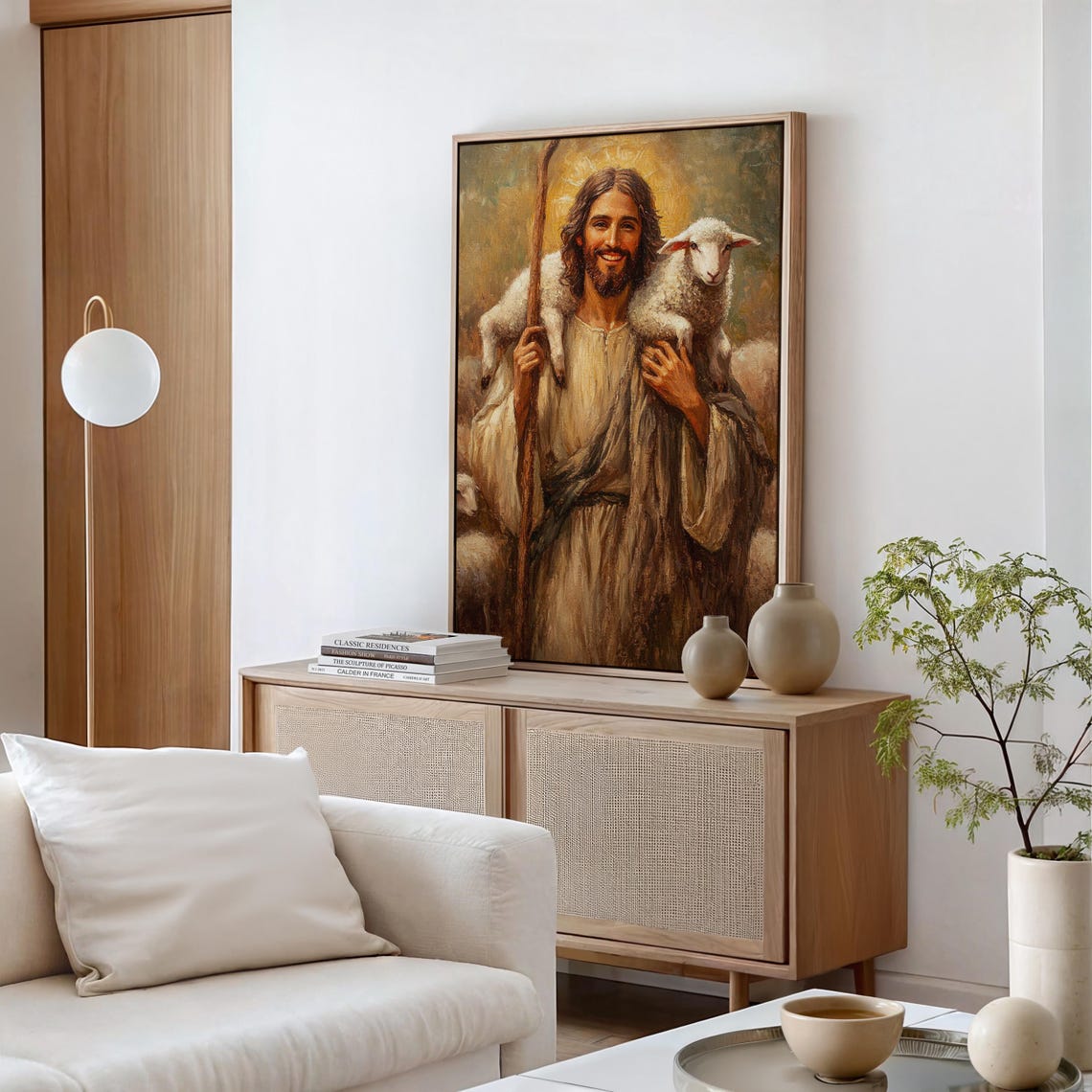 Smiling Good Shepherd Jesus Staff Lamb Shoulders Faith Poster - Image 4