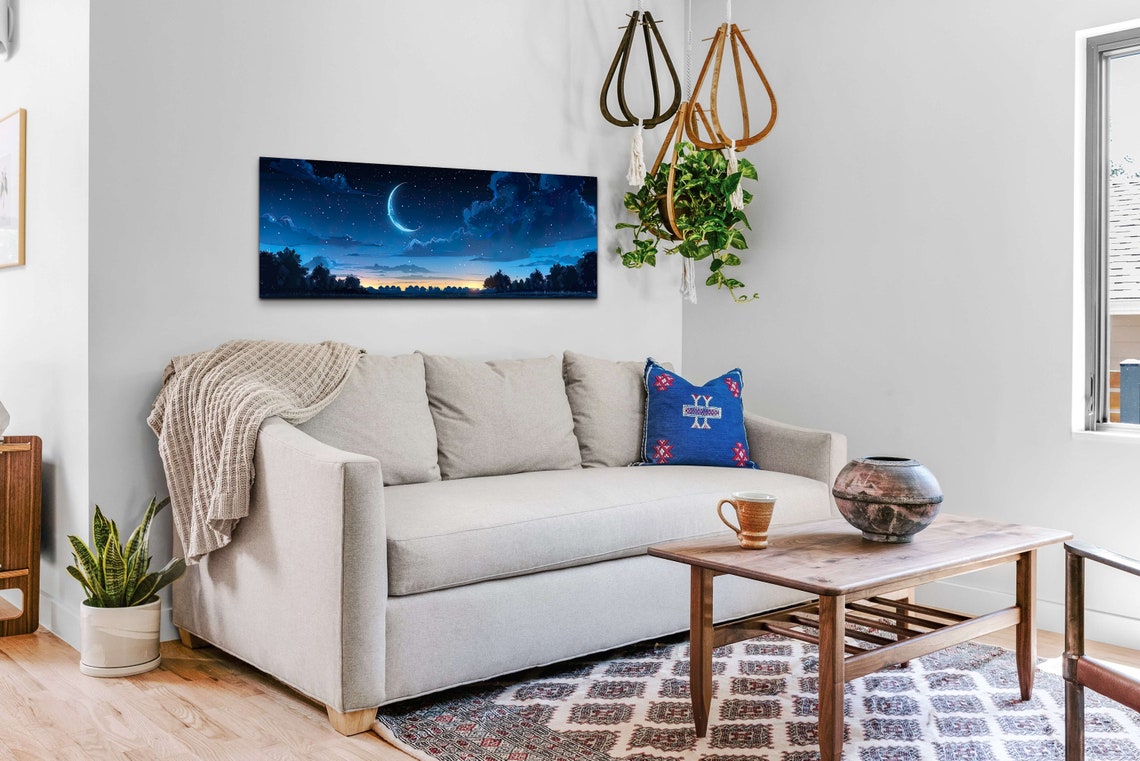 Crescent Moon Starry Night Sky Anime Style Panoramic Sky Poster - Image 5