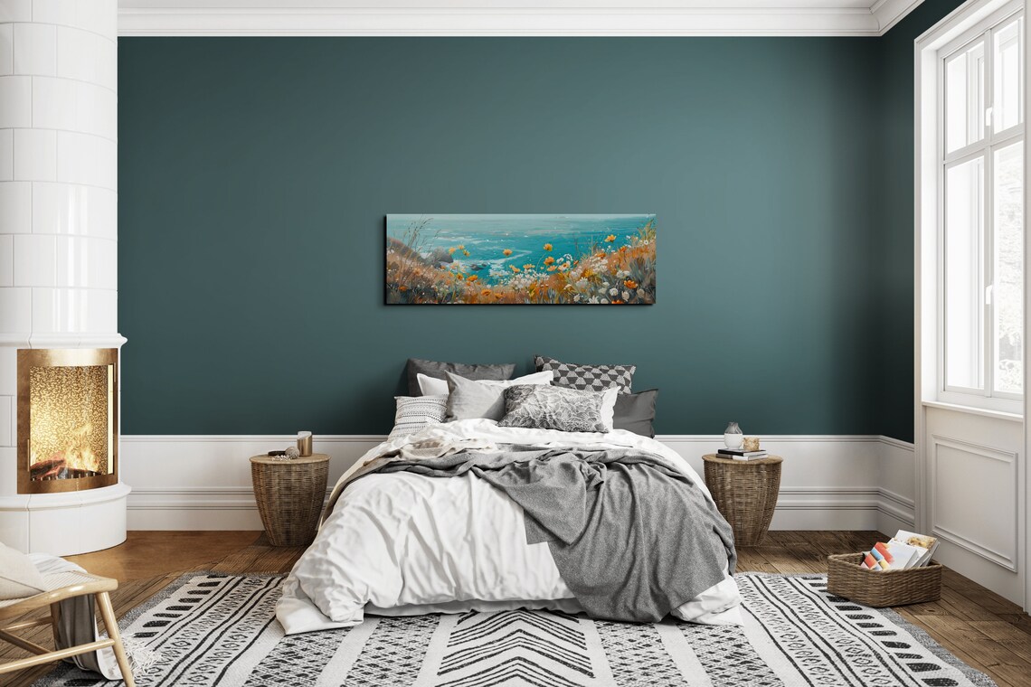 Coastal Wildflowers Overlooking Turquoise Sea and Rocks Panoramic Poster - Image 6