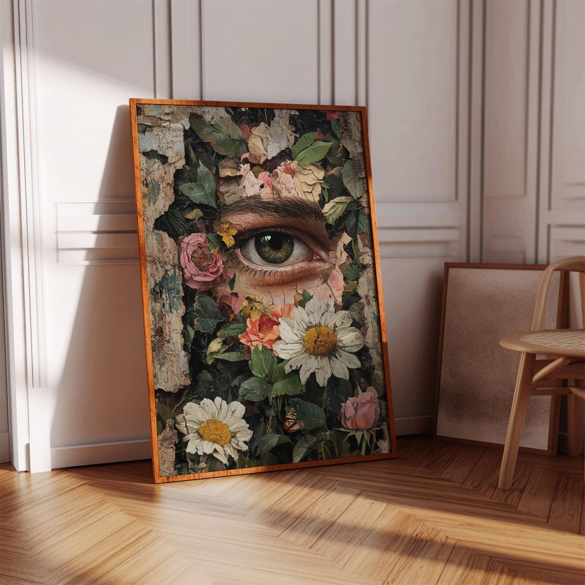Surreal Floral Eye Botanical Portrait With Daisies And Roses Poster