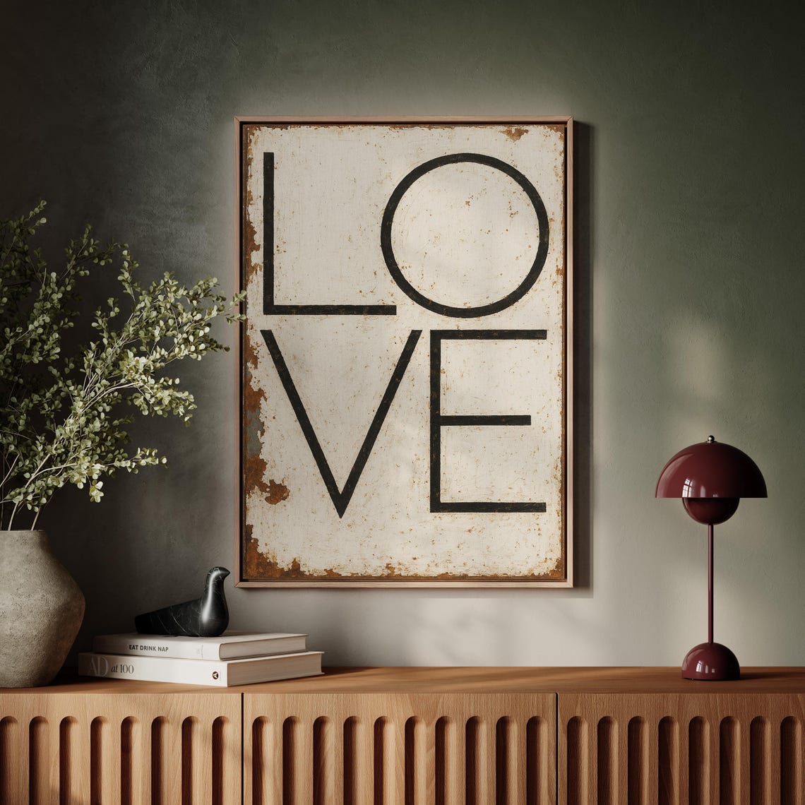 Love Distressed Black Typography Vintage Rustic Metal Sign Poster
