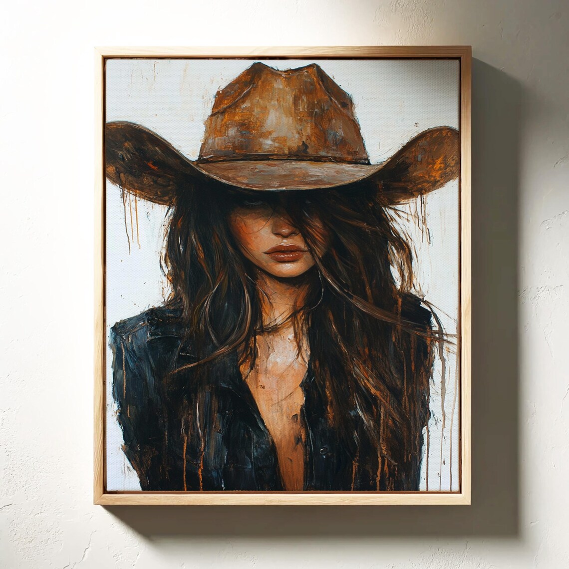 Cowgirl in Brown Hat, Rustic Farmhouse Wall Art Print - Image 3