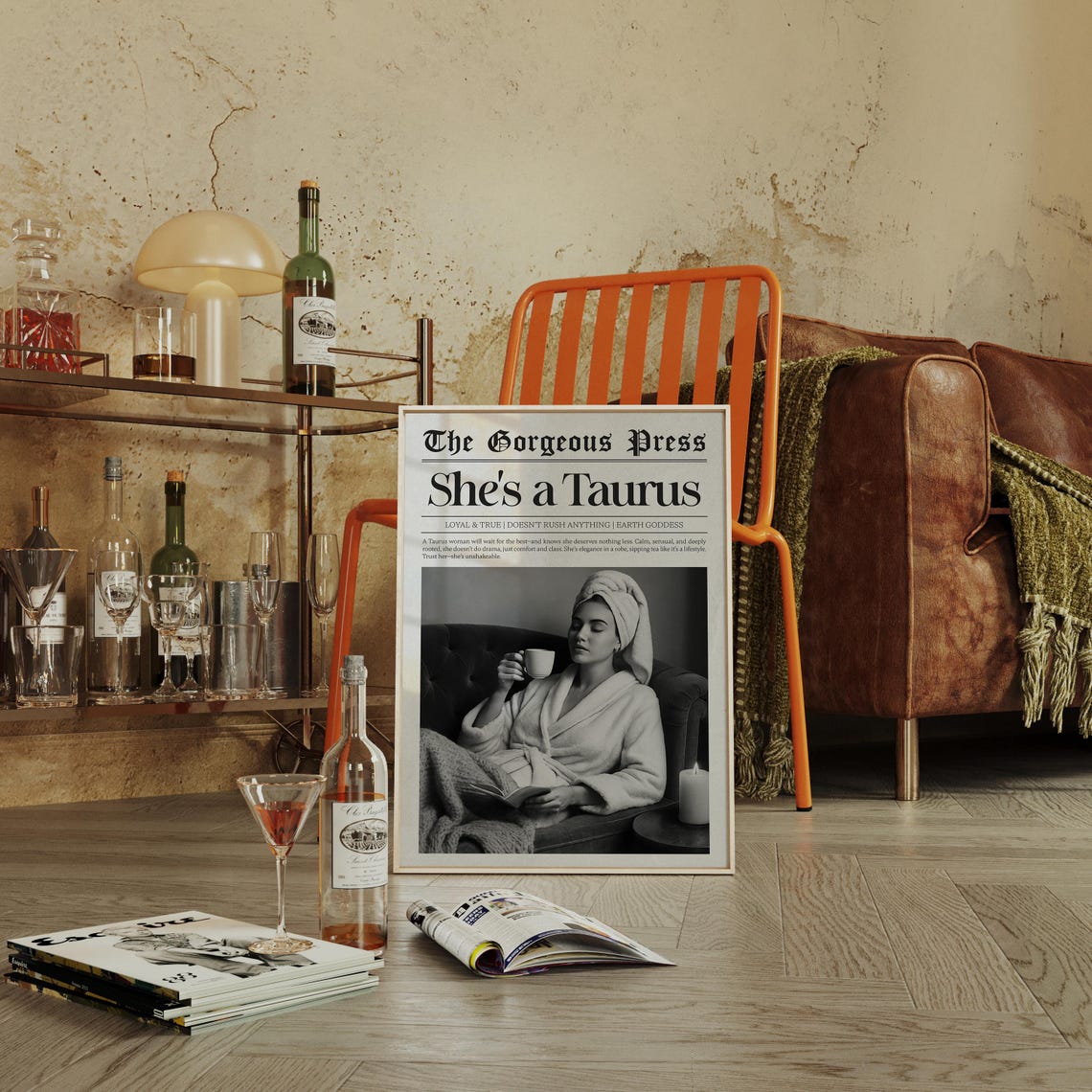 She's a Taurus Funny Zodiac Newspaper Style Personality Poster