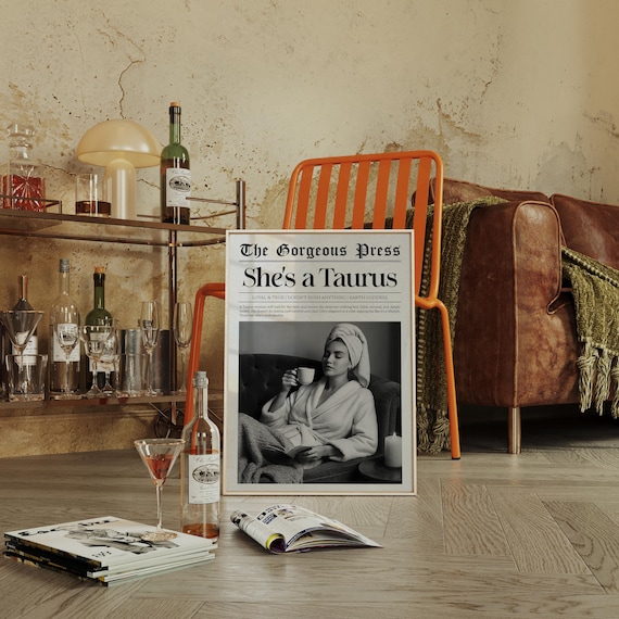 She's a Taurus Funny Zodiac Newspaper Style Personality Poster