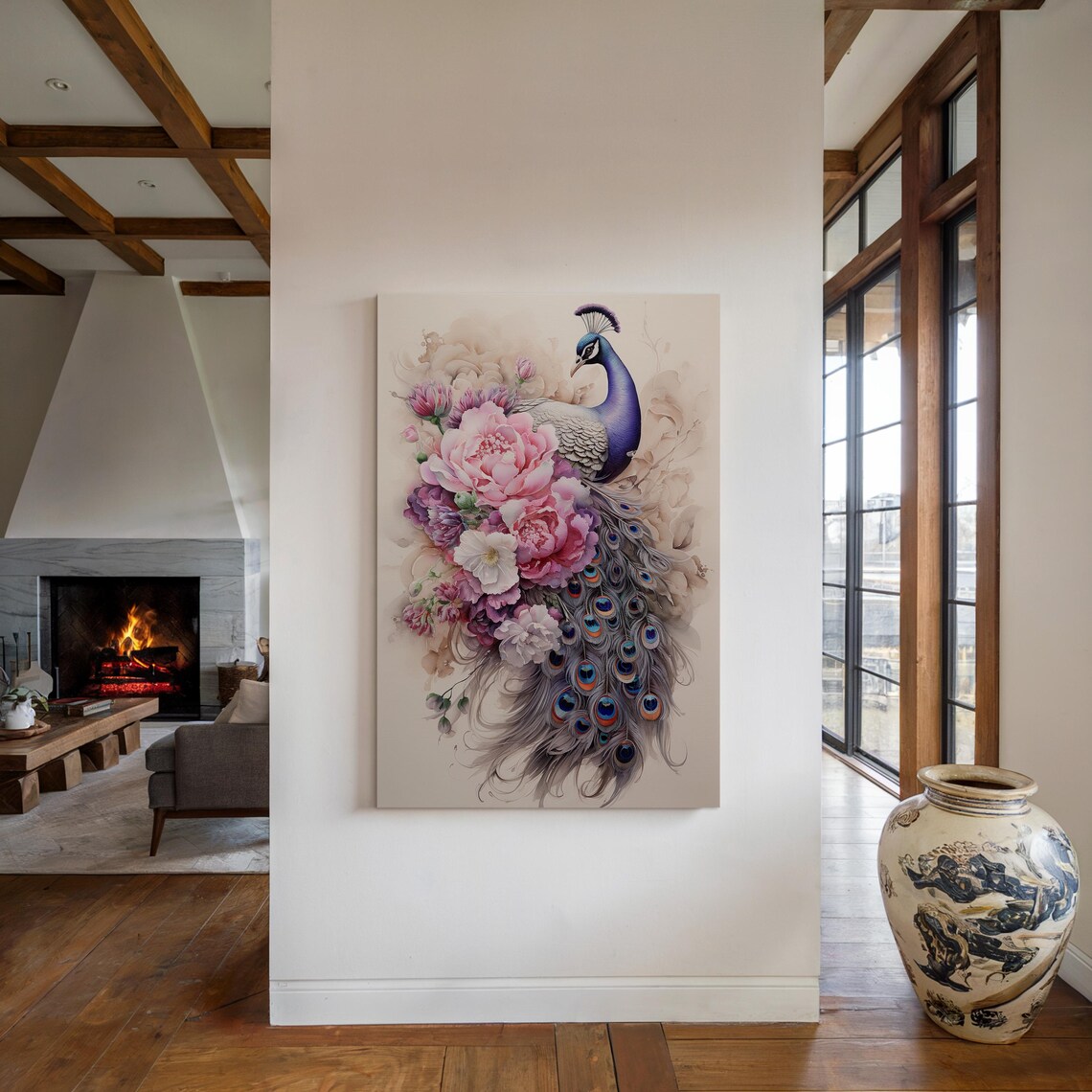 Vintage Peacock Floral Art Print, Bird Decor - Image 5