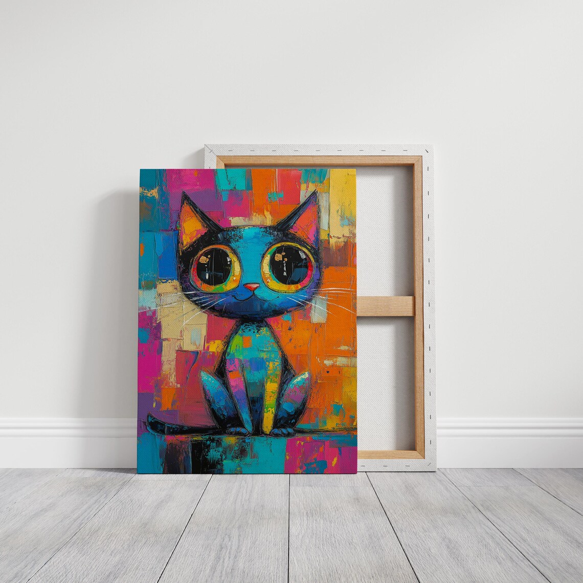 Colorful Abstract Cat Art, Playful Animal Artwork - Image 6