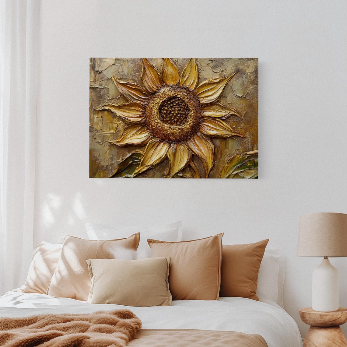Rustic Golden Sunflower Bloom with Sculpted Oil Paint Texture Poster