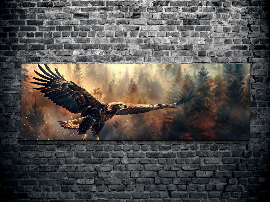 Majestic Golden Eagle Soaring Over a Misty Autumn Forest Poster - Image 2