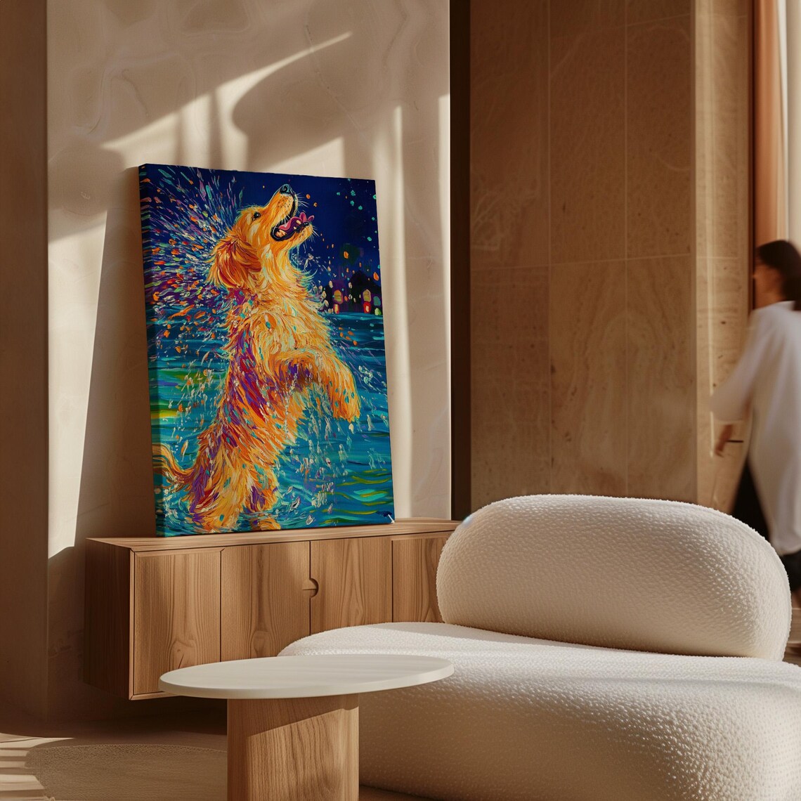Colorful Dog Splashing Art Print, Playful Golden Retriever - Image 7