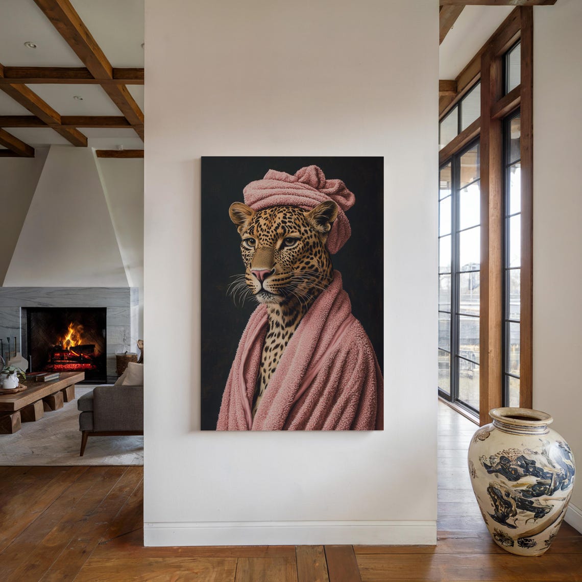 Funny Leopard In Pink Robe And Spa Towel Turban Whimsical Poster - Image 4