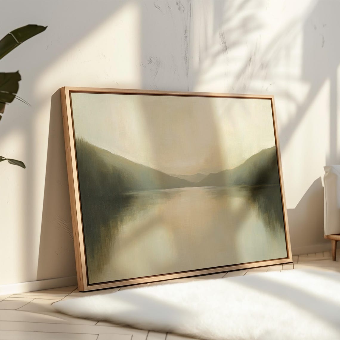Misty Mountain Lake Minimalist Landscape Art Print - Image 3