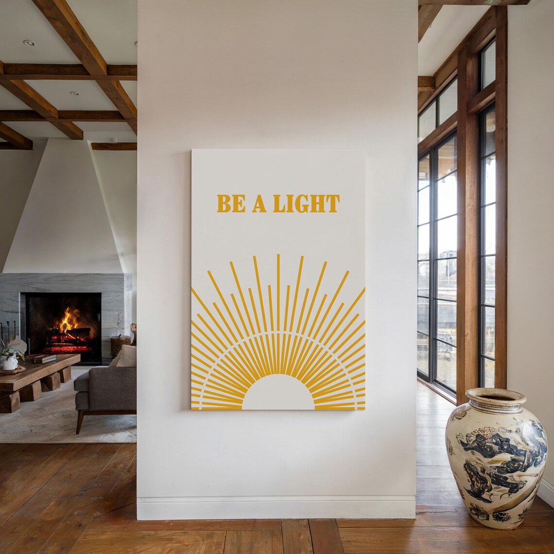 Be a Light Yellow Sunburst Modern Inspirational Quote Poster - Image 4