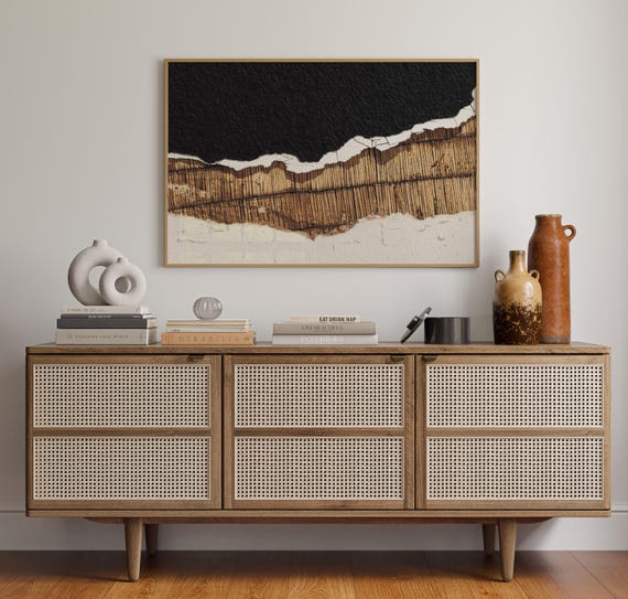 Abstract Torn Paper Canvas Art Black White And Brown Textured Minimalist Print Modern Neutral Wall Decor With Raw Natural