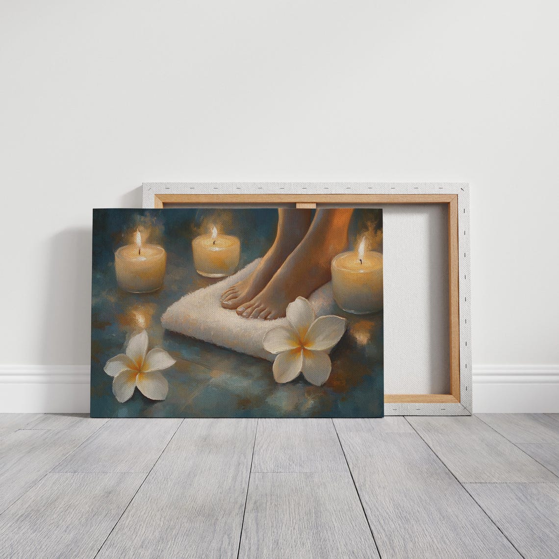 Candlelit Spa Retreat White Towel Frangipani Night Calm Poster - Image 2