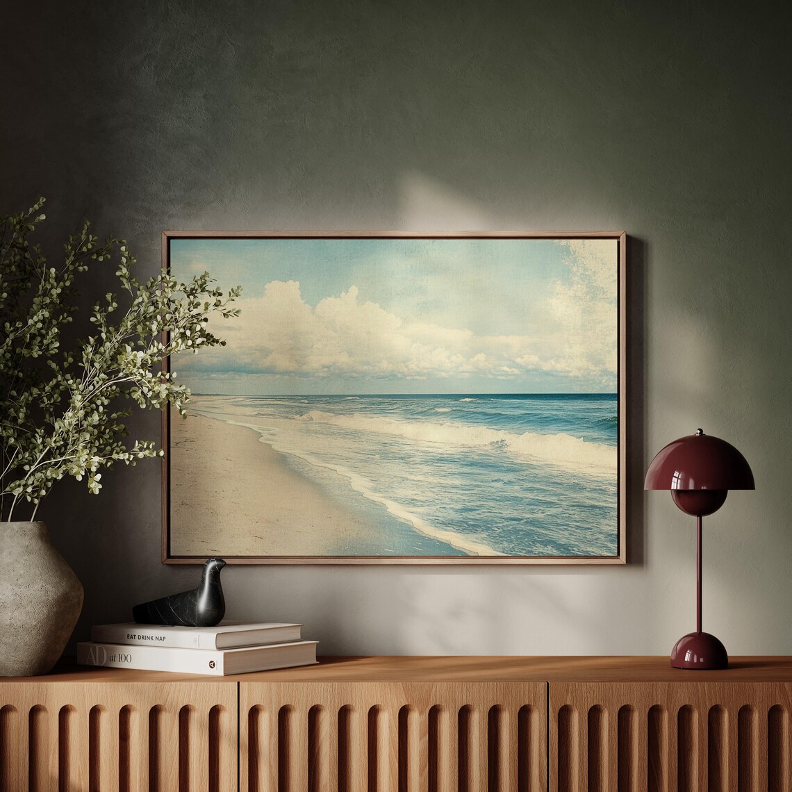 Vintage Coastal Ocean Beach Scene Wall Art Print - Image 4