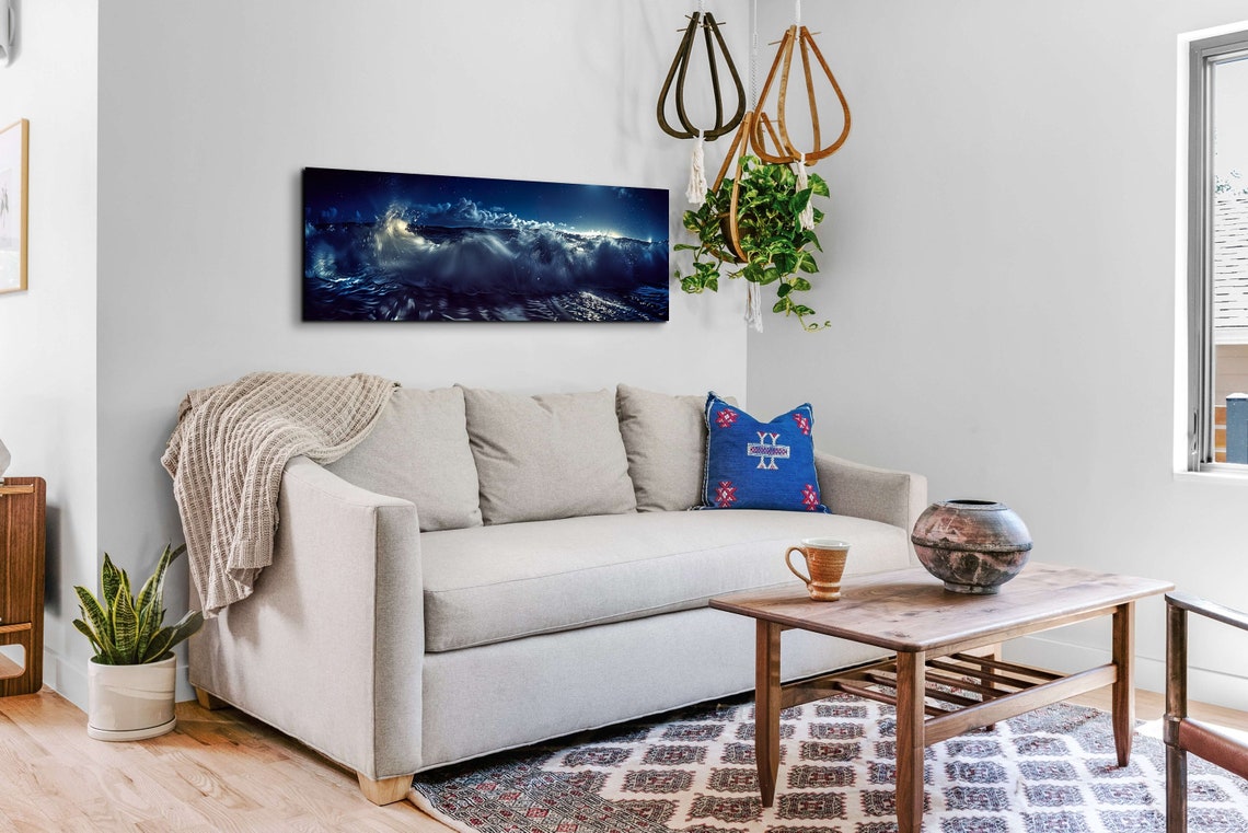 Giant Ocean Wave Under Moonlight Night Seascape Panorama Wall Art - Image 3