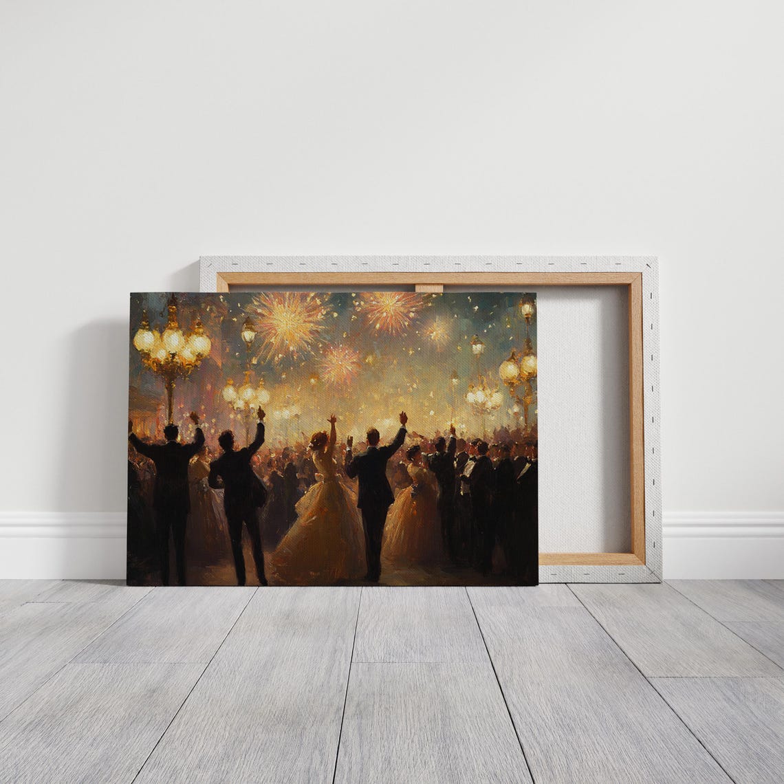 Grand Celebration Crowd Cheering Under Fireworks And Lanterns Wall Art - Image 3