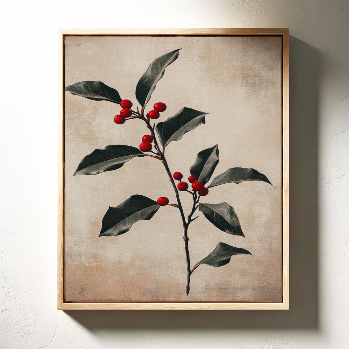 Holly Branch With Red Berries On Aged Paper Vintage Botanical Poster - Image 3