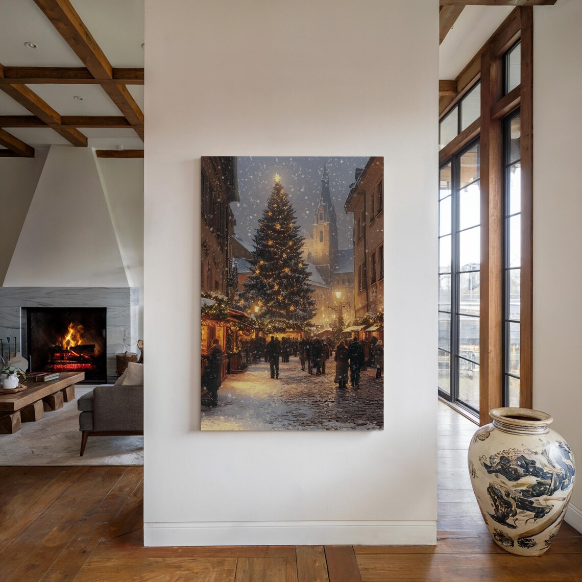 Snow Crusted Pine Trees With Lights, Farmhouse Christmas - Image 3